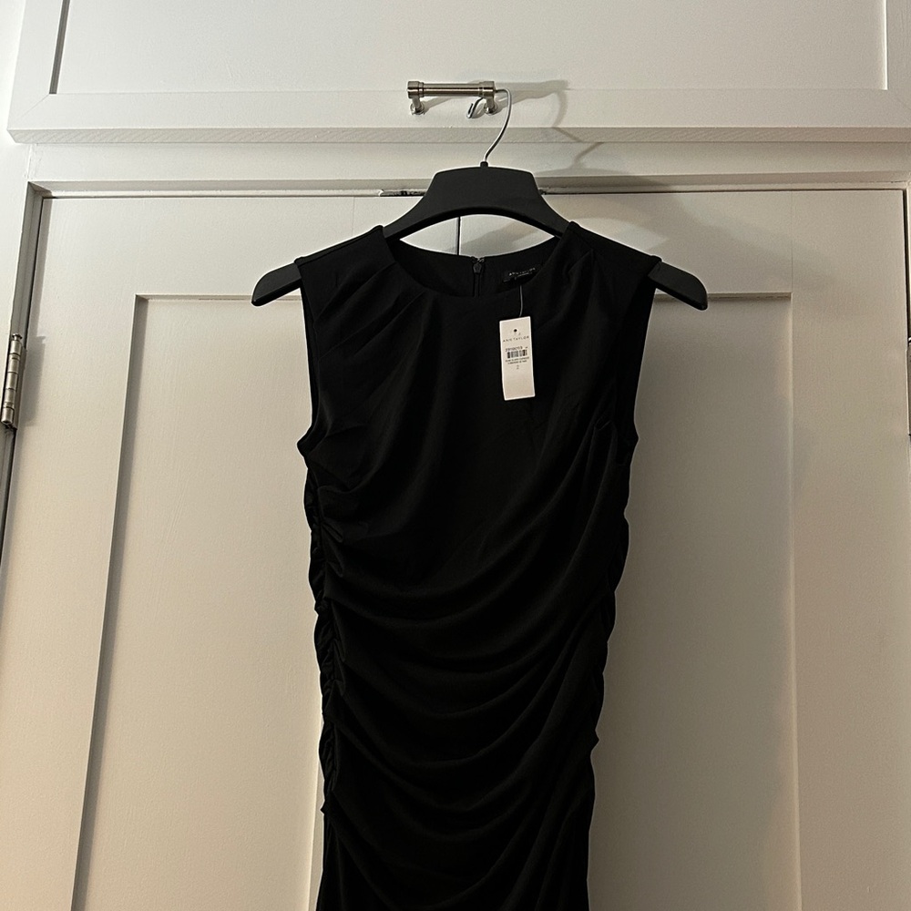 Ann Taylor Black Ruched Midi Dress